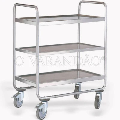 Carro inox c/3 tabuleiros  910 x 545 x 1040 mm