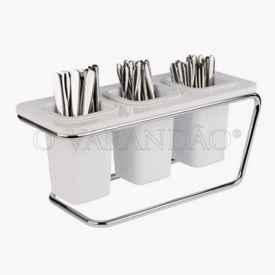 SUPORTE TALHERES 4 PÇS "TRIPLE TOWER" BRANCO
