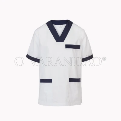 TUNICA UNISEXO SARJA MANGA CURTA BRANCO/AZUL XXL
