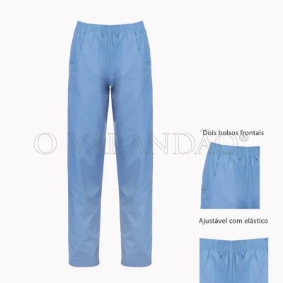 Calça unisexo sarja azul c/ elástico e bolsos (m)