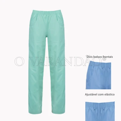 Calça unisexo sarja verde c/ elástico e bolsos (m)