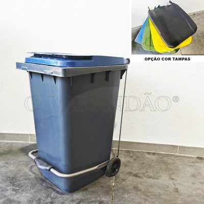 CAIXOTE DE LIXO PLASTICO FORTE C/RODAS E PEDAL-85L-AMARELO